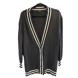 Nasty Gal XS Preppy Varsity Style Black White Striped Button Up Cardigan Sweater